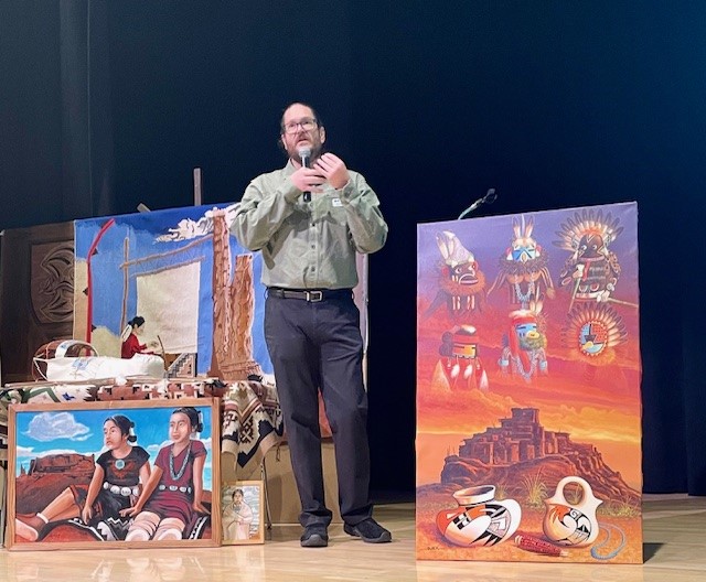 Hunter Smith from CDE talks to the audience during the professional learning session in Montezuma-Cortez School District. 