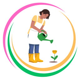 Cartoon woman watering a flower