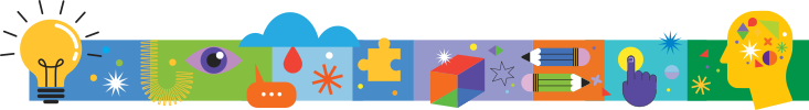 A colorful, decorative graphic that separates each of the four content clusters