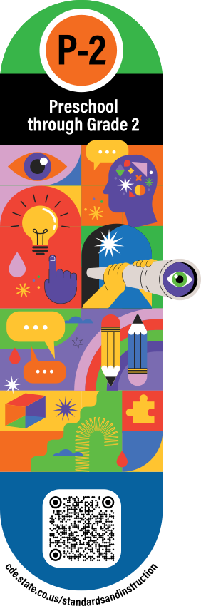A busy and colorful decorative graphic with imagery that suggests learning and thinking